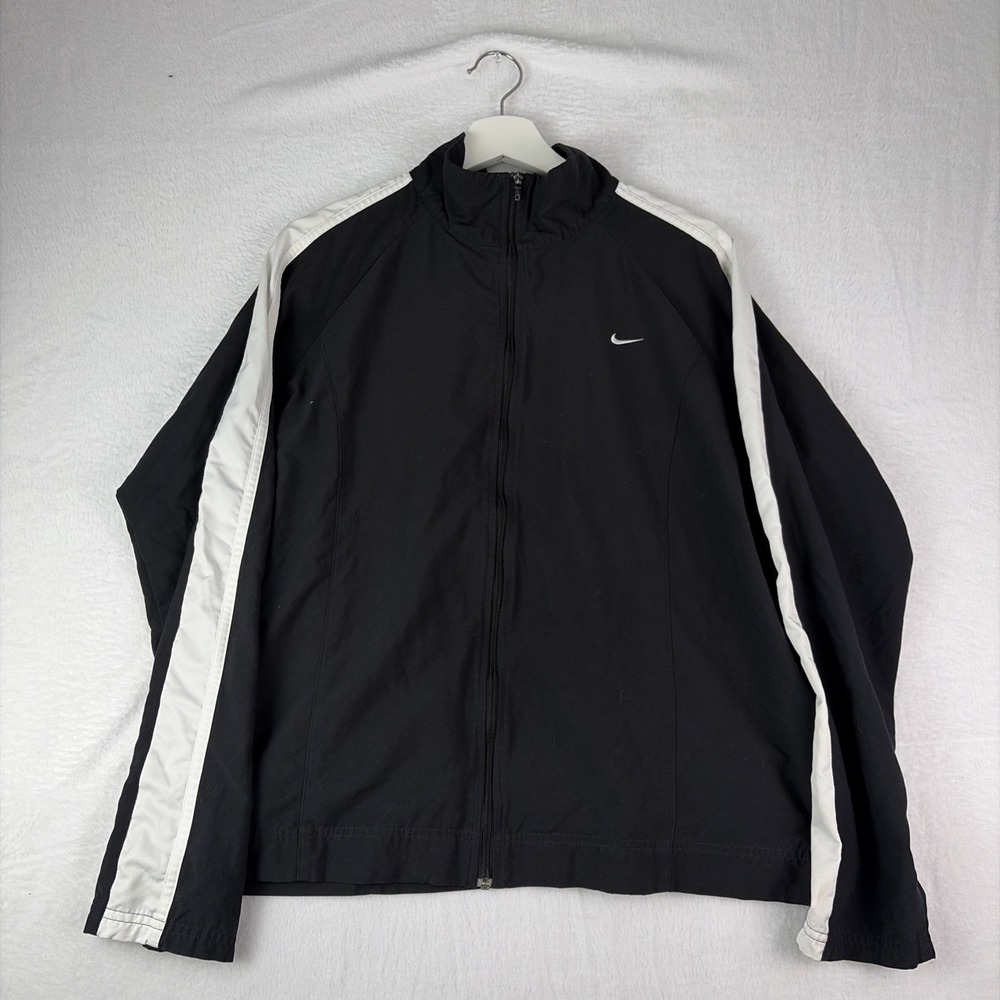Nike Track Jacket Womens XL (16-18) Black White Lined Logo Mock Neck Full Zip